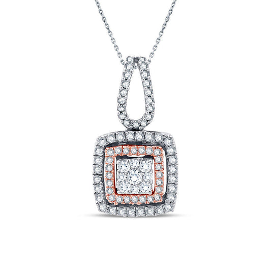 0.25 CT. T.W. Composite Natural Diamond Double Square Frame Pendant in 10K Two-Tone Gold