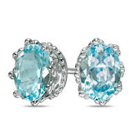 Oval Blue Topaz Crown Stud Earrings in Sterling Silver