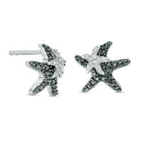 0.13 CT. T.W. Enhanced Black and White Diamond Starfish Stud Earrings in Sterling Silver