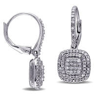 0.5 CT. T.W. Composite Diamond Double Cushion Frame Drop Earrings in Sterling Silver
