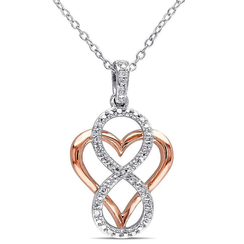 Natural Diamond Accent Infinity Heart Pendant in Sterling Silver with Rose Rhodium