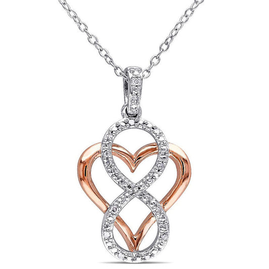 Natural Diamond Accent Infinity Heart Pendant in Sterling Silver with Rose Rhodium