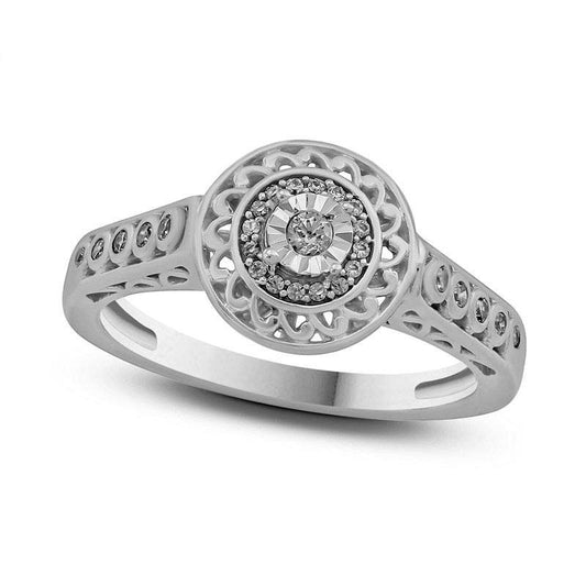 0.17 CT. T.W. Natural Diamond Flower Engagement Ring in Sterling Silver