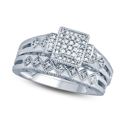 0.20 CT. T.W. Composite Natural Diamond Rectangle Frame Geometric Shank Bridal Engagement Ring Set in Sterling Silver