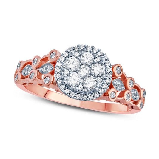 0.50 CT. T.W. Composite Natural Diamond Floral Engagement Ring in Solid 10K Rose Gold