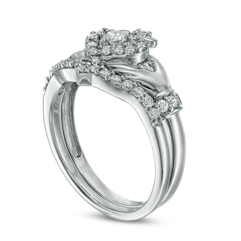 0.50 CT. T.W. Natural Diamond Claddagh Bridal Engagement Ring Set in Solid 10K White Gold