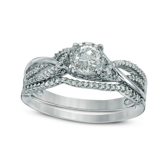 0.50 CT. T.W. Natural Diamond Braided Bridal Engagement Ring Set in Solid 10K White Gold