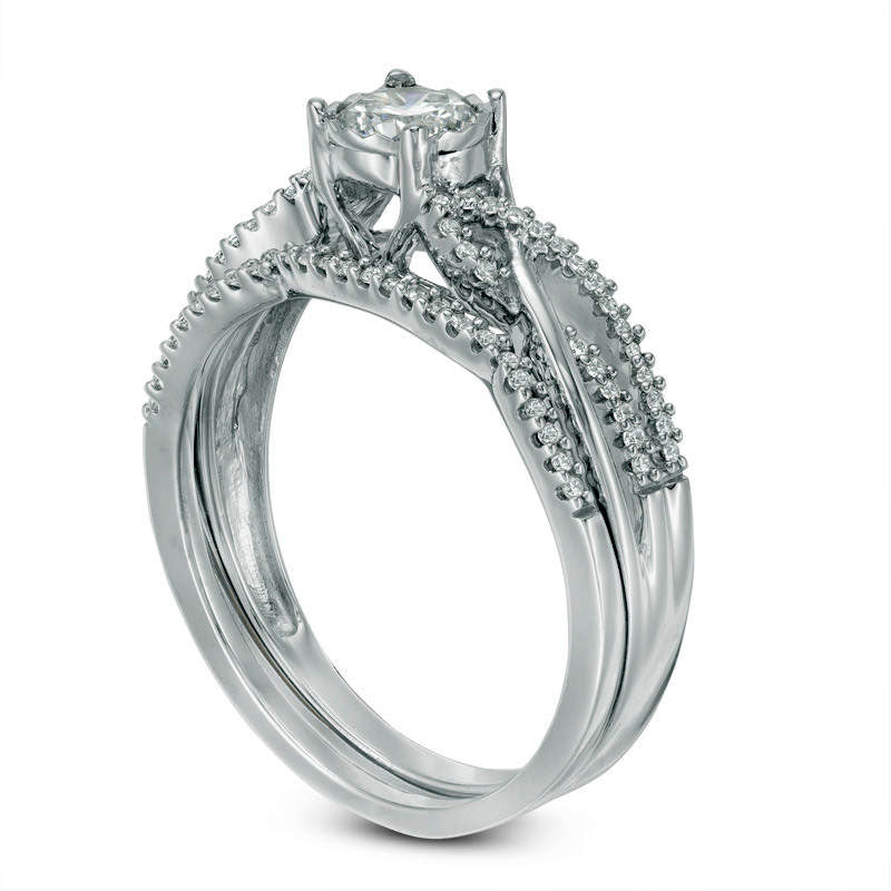 0.50 CT. T.W. Natural Diamond Braided Bridal Engagement Ring Set in Solid 10K White Gold