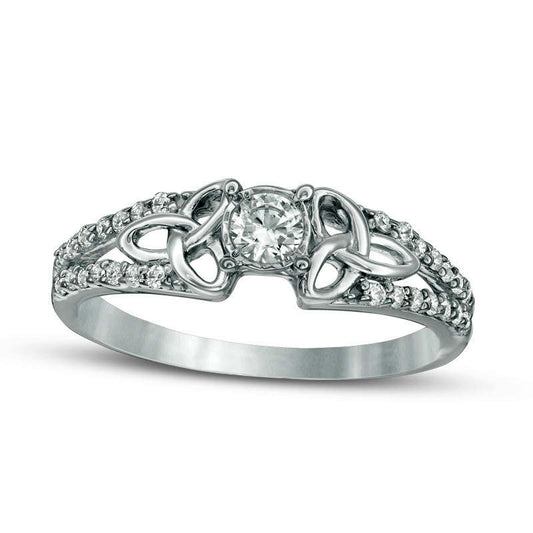 0.33 CT. T.W. Natural Diamond Celtic Knots Split Shank Engagement Ring in Solid 10K White Gold