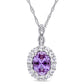 Oval Lab-Created Alexandrite, White Topaz and Diamond Accent Frame Pendant in 14K White Gold – 17"