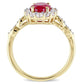 Oval Lab-Created Ruby, White Topaz and Diamond Accent Frame Ring in Solid 14K Gold