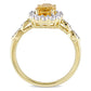 Oval Citrine, White Topaz and Natural Diamond Accent Frame Ring in Solid 14K Gold