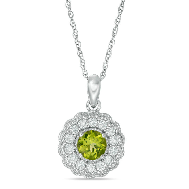 6.0mm Peridot and Lab-Created White Sapphire Flower Pendant in Sterling Silver