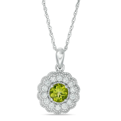 6.0mm Peridot and Lab-Created White Sapphire Flower Pendant in Sterling Silver