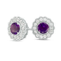 5.0mm Amethyst and Lab-Created White Sapphire Flower Stud Earrings in Sterling Silver