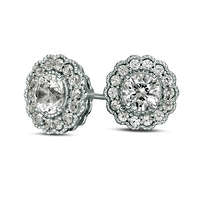 5.0mm Lab-Created White Sapphire Flower Stud Earrings in Sterling Silver