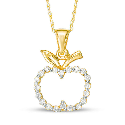 0.2 CT. T.W. Natural Diamond Apple Outline Pendant in 10K Yellow Gold