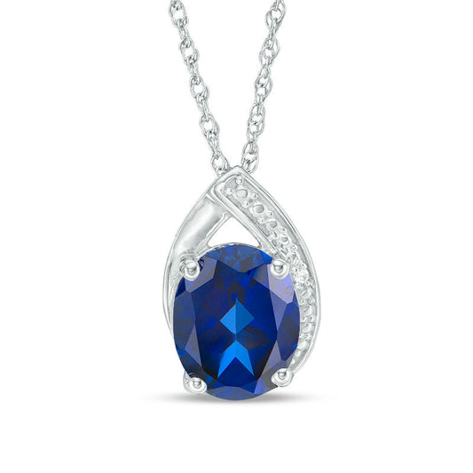 Oval Lab-Created Blue and White Sapphire Teardrop Pendant in Sterling Silver