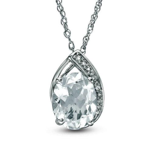 Oval Aquamarine and Lab-Created White Sapphire Teardrop Pendant in Sterling Silver