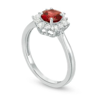 6.0mm Garnet and Lab-Created White Sapphire Sunburst Ring in Sterling Silver