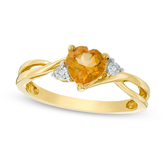 6.0mm Heart-Shaped Citrine and Natural Diamond Accent Split Shank Ring in Solid 10K Yellow Gold