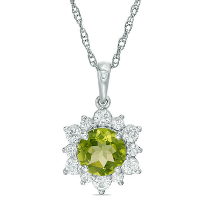 7.0mm Peridot and Lab-Created White Sapphire Sunburst Pendant in Sterling Silver