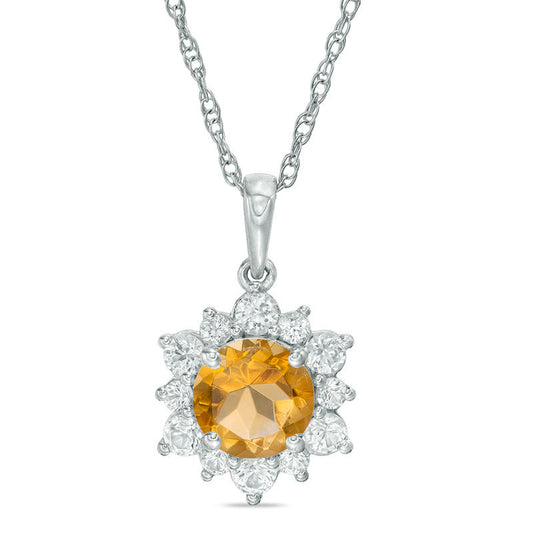 7.0mm Citrine and Lab-Created White Sapphire Sunburst Pendant in Sterling Silver