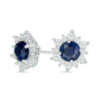 5.0mm Lab-Created Blue and White Sapphire Sunburst Stud Earrings in Sterling Silver