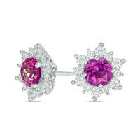 5.0mm Lab-Created Pink and White Sapphire Sunburst Stud Earrings in Sterling Silver