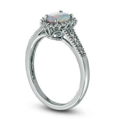 Oval Lab-Created Opal and White Sapphire Starburst Ring in Sterling Silver
