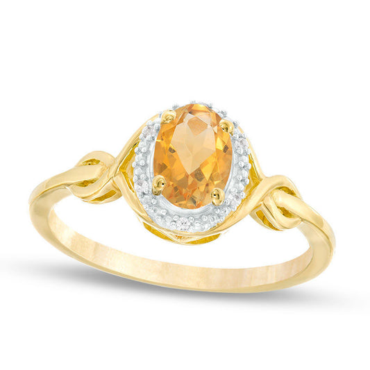 Oval Citrine and Natural Diamond Accent Twist Ring in Solid 10K Yellow Gold