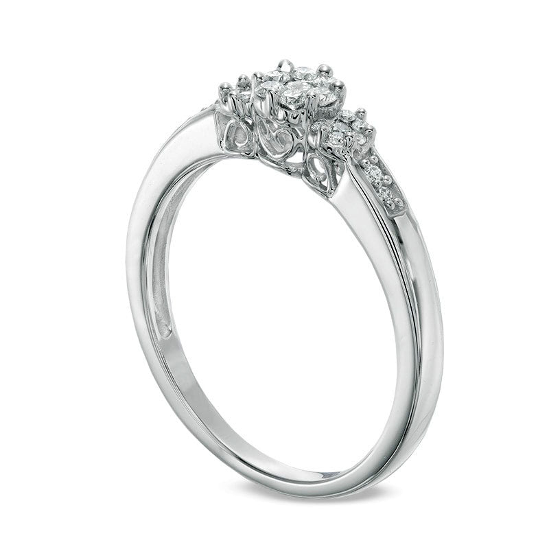 0.20 CT. T.W. Natural Diamond Triple Flower Ring in Solid 10K White Gold