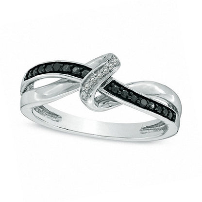 Enhanced Black and White Natural Diamond Accent Abstract Infinity Knot Ring in Sterling Silver