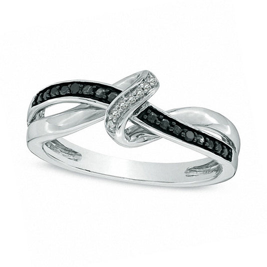 Enhanced Black and White Natural Diamond Accent Abstract Infinity Knot Ring in Sterling Silver