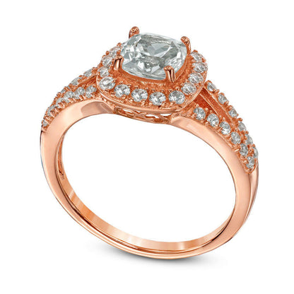 6.0mm Cushion-Cut Lab-Created White Sapphire Frame Ring in Sterling Silver with Solid 14K Rose Gold Plate - Size 7