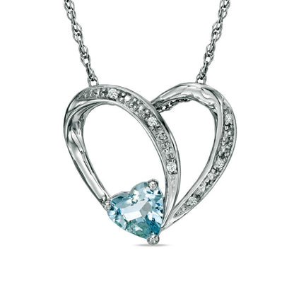 6.0mm Heart-Shaped Aquamarine and Lab-Created White Sapphire Heart Pendant in Sterling Silver