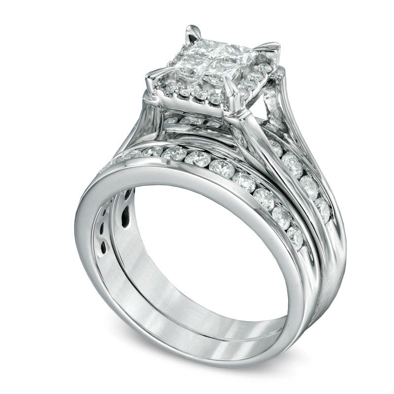1.5 CT. T.W. Quad Princess-Cut Natural Diamond Bridal Engagement Ring Set in Solid 14K White Gold