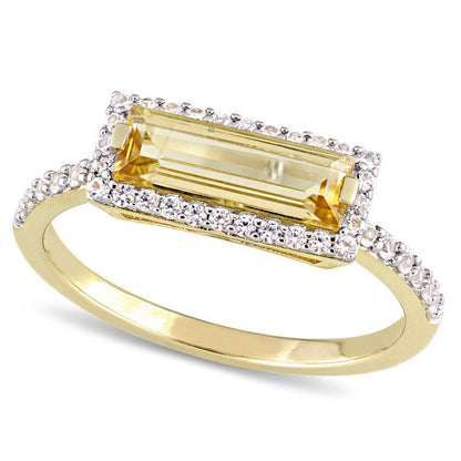 Sideways Baguette Citrine and White Sapphire Frame Ring in Sterling Silver with Yellow Rhodium