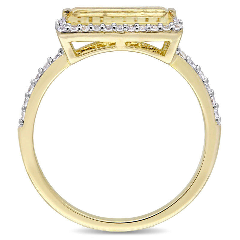 Sideways Baguette Citrine and White Sapphire Frame Ring in Sterling Silver with Yellow Rhodium