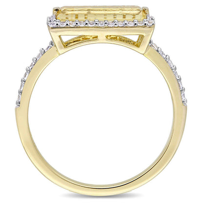 Sideways Baguette Citrine and White Sapphire Frame Ring in Sterling Silver with Yellow Rhodium