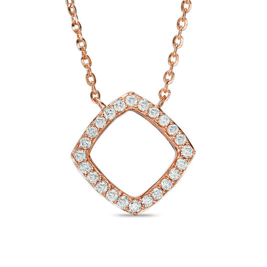 0.17 CT. T.W. Natural Diamond Cushion Outline Necklace in 14K Rose Gold