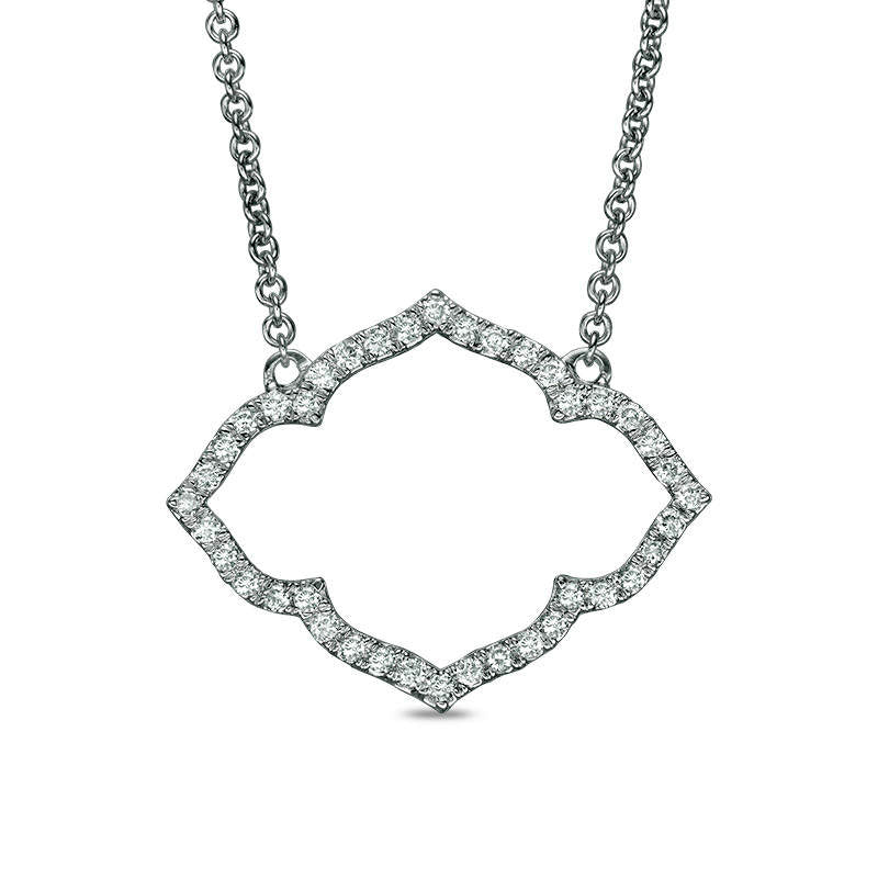 0.2 CT. T.W. Natural Diamond Lotus Outline Necklace in 14K White Gold