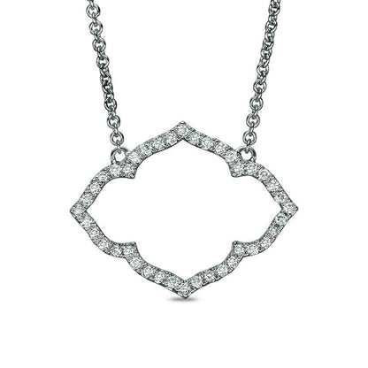0.2 CT. T.W. Natural Diamond Lotus Outline Necklace in 14K White Gold