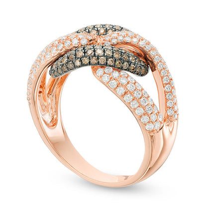 1.33 CT. T.W. Champagne and White Natural Diamond Interlocking Loops Ring in Solid 14K Rose Gold