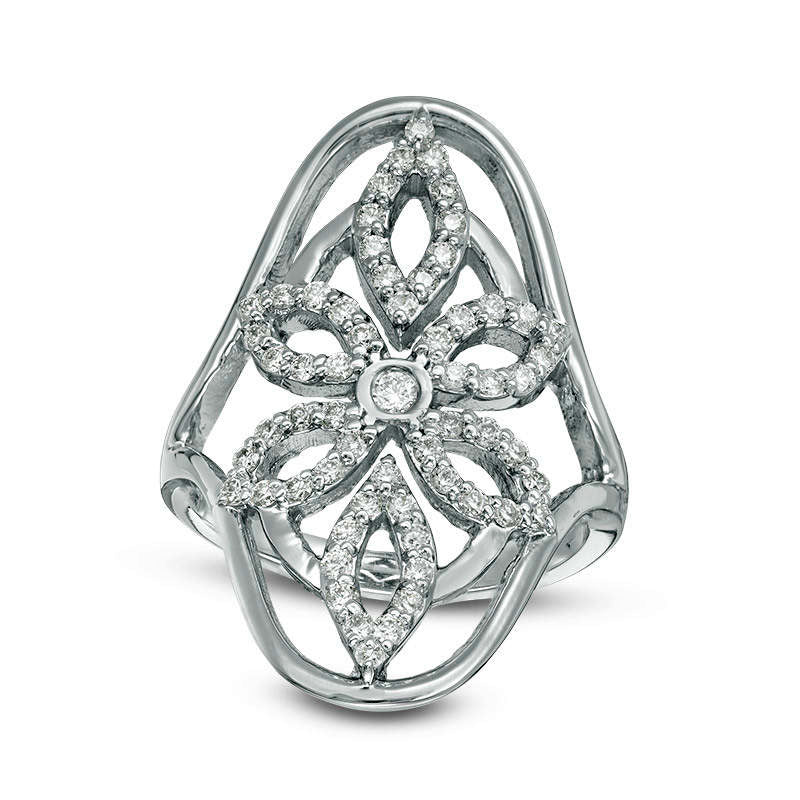 0.63 CT. T.W. Natural Diamond Open Flower Ring in Solid 14K White Gold