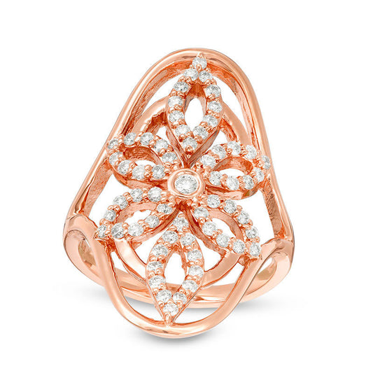 0.63 CT. T.W. Natural Diamond Open Flower Ring in Solid 14K Rose Gold