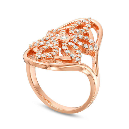 0.63 CT. T.W. Natural Diamond Open Flower Ring in Solid 14K Rose Gold
