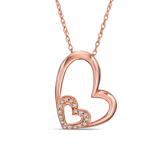 Natural Diamond Accent Tilted Double Heart Pendant in 10K Rose Gold