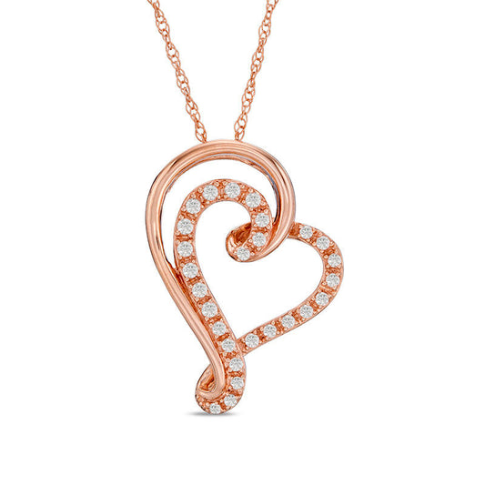 0.17 CT. T.W. Natural Diamond Swirl Heart Pendant in 10K Rose Gold