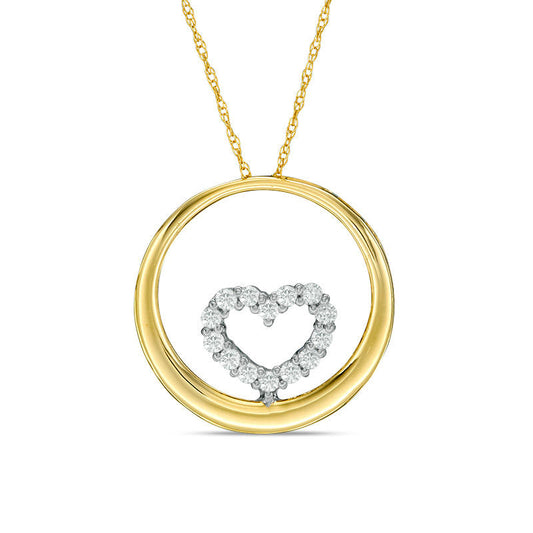 0.2 CT. T.W. Natural Diamond Heart in Circle Pendant in 10K Two-Tone Gold